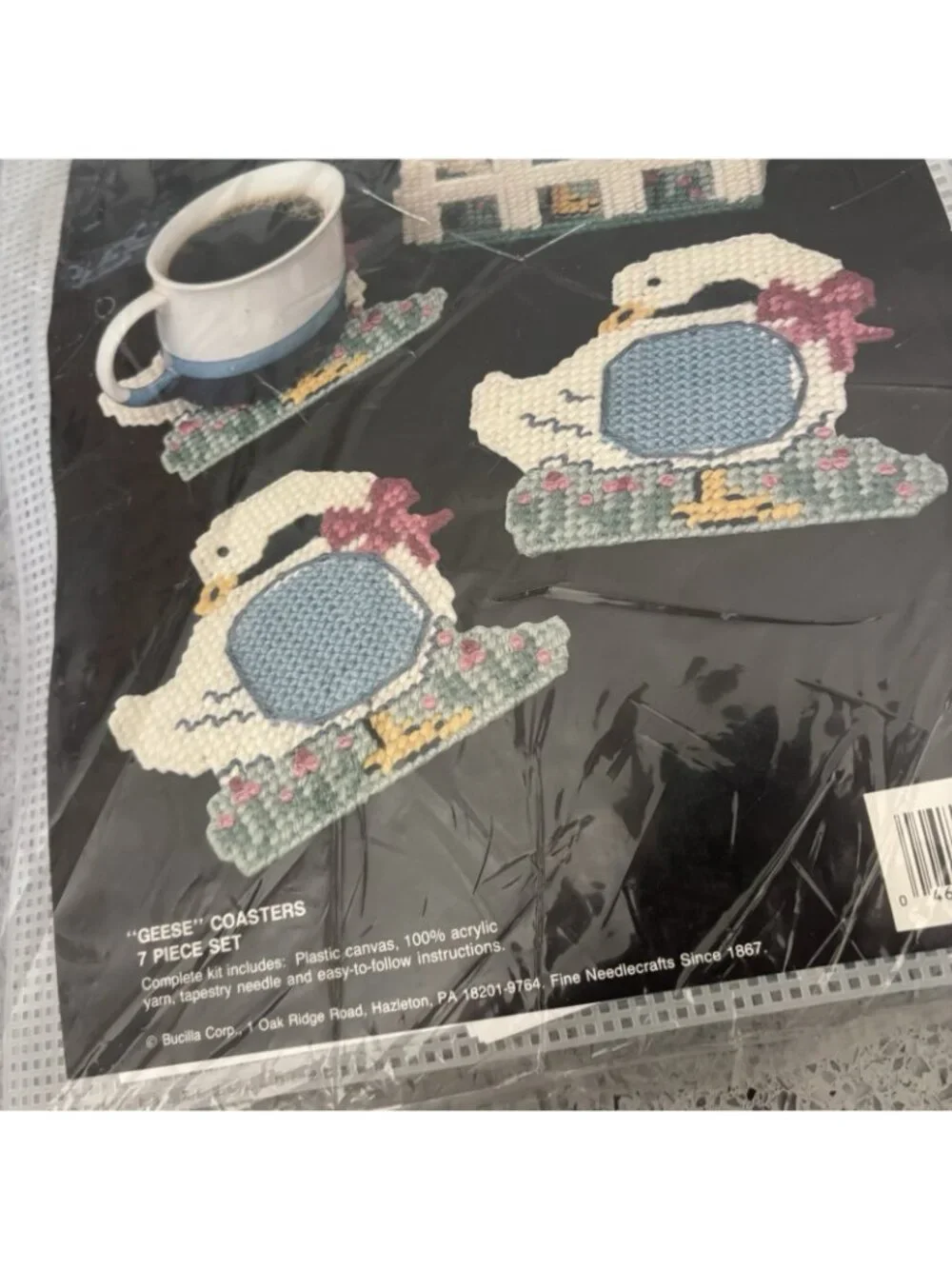 New 90s Bucilla 5949 Geese Coasters 7 Piece Plastic Canvas Craft Kit Vintage